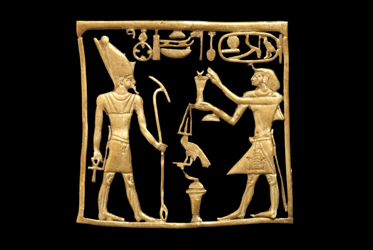 The gold Plaque of Amenemhat IV from the reign of Amenemhat IV, around 1808-1799BC is one of the pieces borrowed from the British Museum in Pharoah  © The Trustees of the British Museum