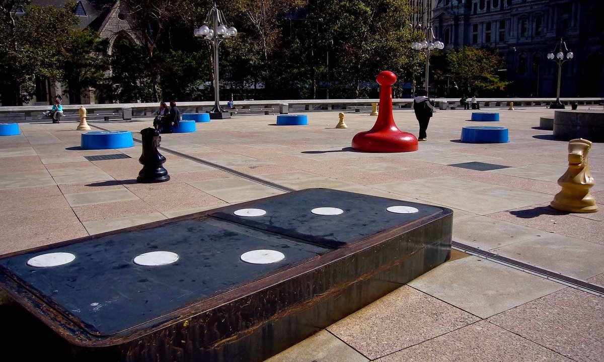 Checkmate for public art installation of giant game pieces in Philadelphia