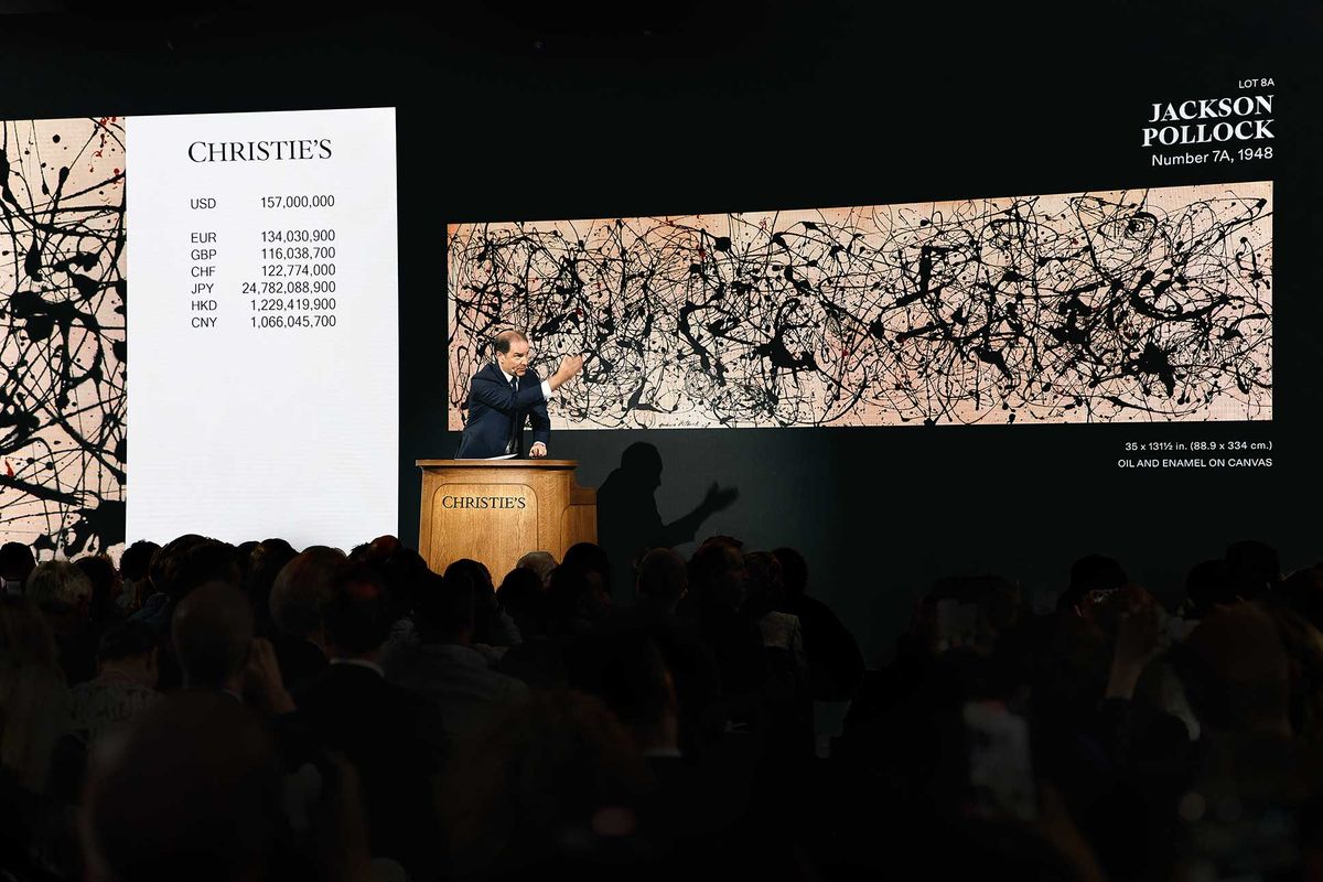 Christie’s auctioneer Adrien Meyer sells Jackson Pollock’s Number 7A for $181.2m at the New York sale of S.I. Newhouse’s collection Photo: Christie's Images Ltd