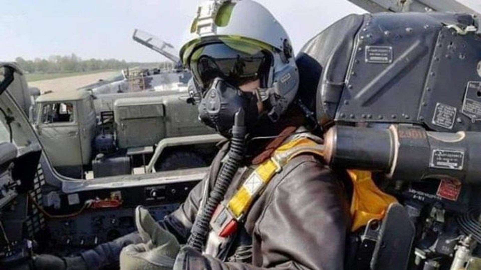 Image widely shared on social media, including by the former Ukrainian president, claiming to be the Ghost of Kyiv, an ace fighter pilot who downed six Russian aircraft in 30 hours. 