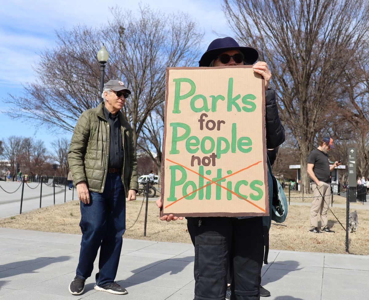 Members and supporters of Resistance Rangers rallied in Washington, DC, on 1 March to protest the politicising of public lands, historic monuments and national parks Photo by Elvert Barnes, via Flickr