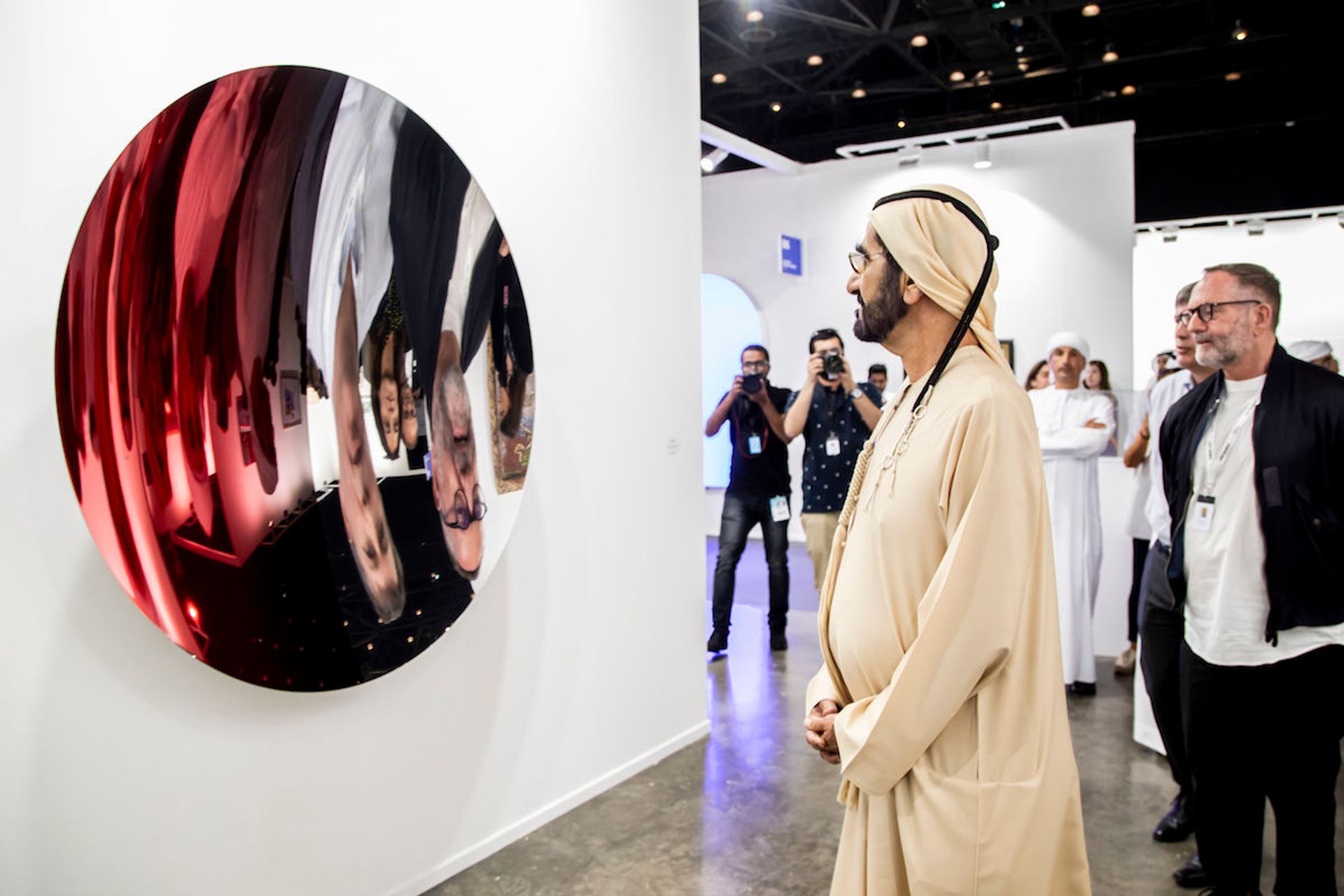 Sheikh Mohammed bin Rashid Al Maktoum, the vice president and prime minister of the United Arab Emirates and the ruler of Dubai, visits the 2019 edition of Art Dubai. Courtesy Art Dubai