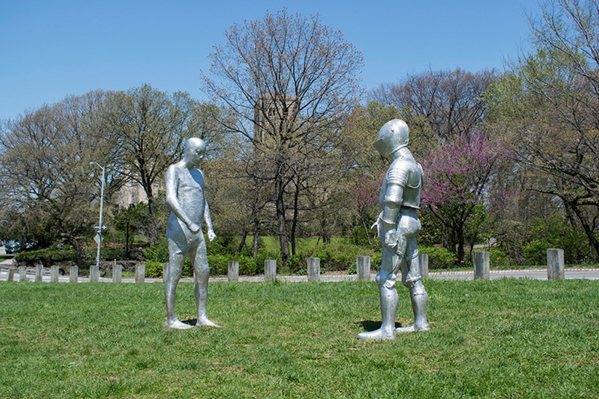 Steinunn Thorarinsdottir's ARMORS works installed on the Cloisters Lawn Azhar Kotadia