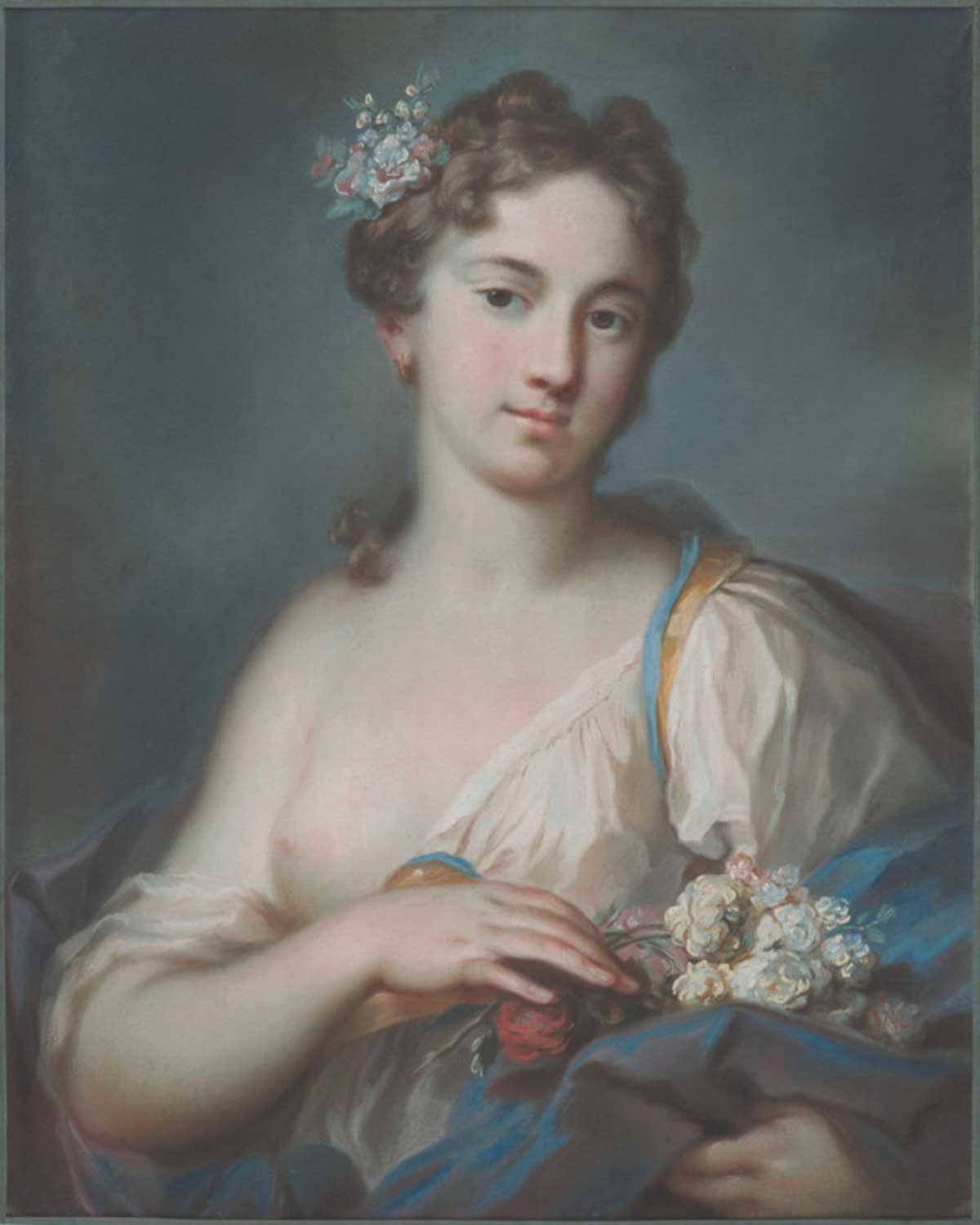 Rosalba Carriera’s Young Woman Holding Flowers, Allegory of Spring (around 1730-40), from the Louvre, Paris. The artist is widely admired today, but auction records reveal her works were hot property in the 1800s too
© GrandPalaisRmn (Musée du Louvre)/Michel Urtado