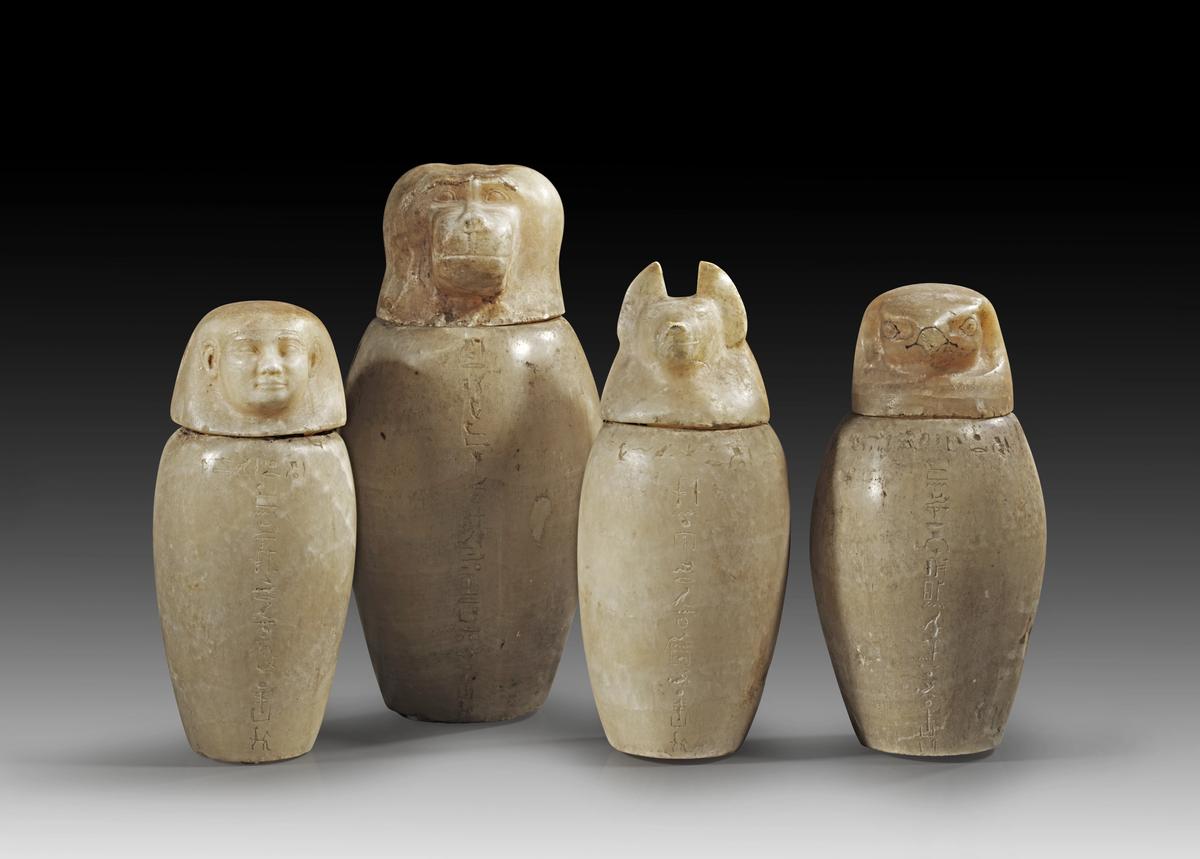 The four Egyptian alabaster jars dating from the 26th dynasty (around BC663-BC525) are on sale at Gorny and Mosch 