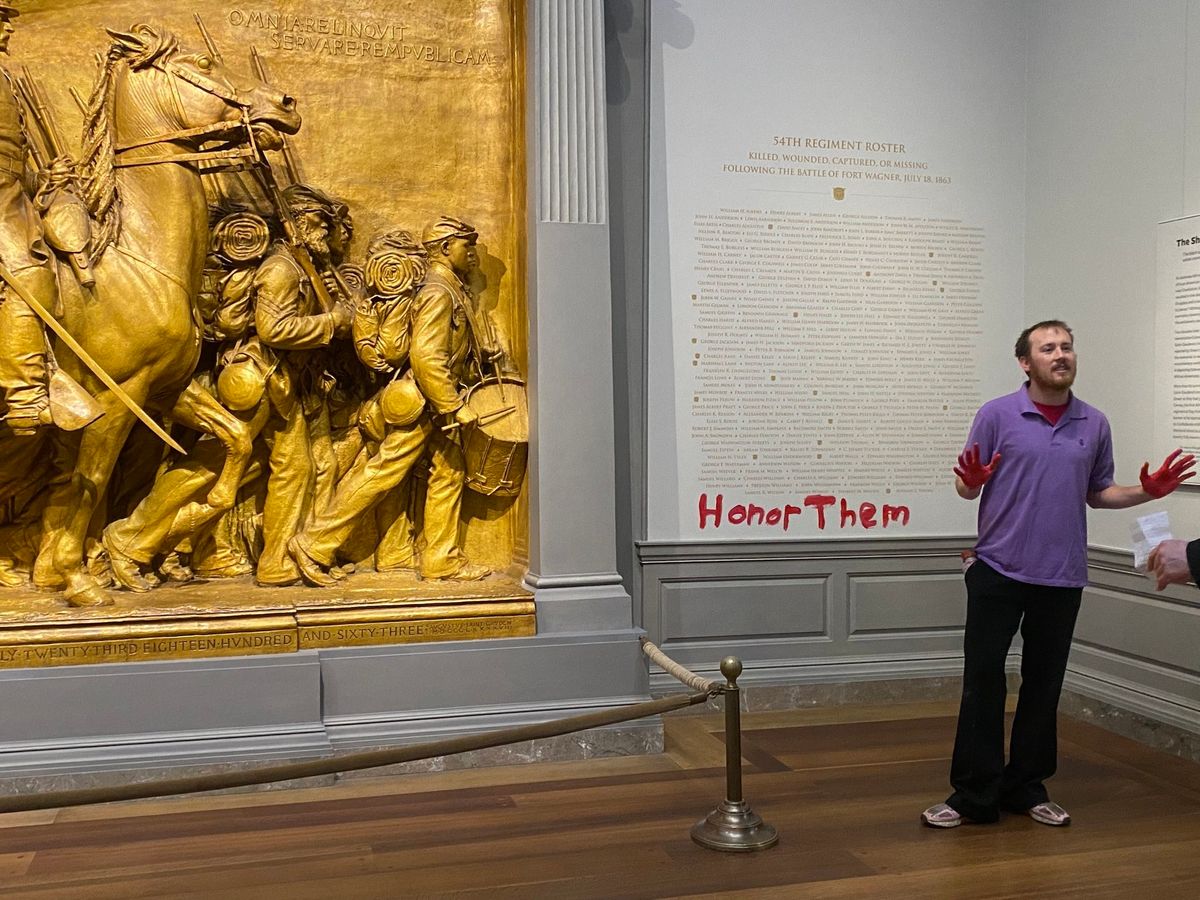 Declare Emergency affiliate Jackson Green during a protest at the National Gallery of Art on 14 November 2023 Courtesy Declare Emergency
