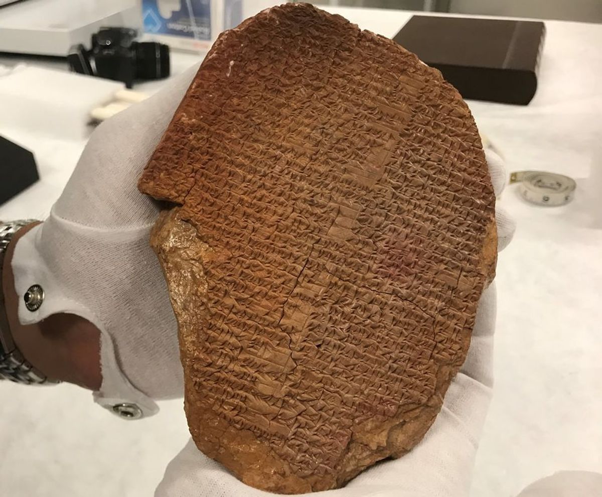The cuneiform tablet bearing a portion of the epic of Gilgamesh, a Sumerian epic poem Photo: ICE-HSI