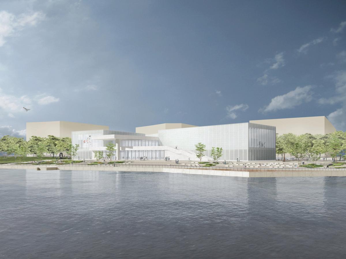 Rendering of the West Bund Art Museum; view from the northeast Photo: © David Chipperfield Architects
