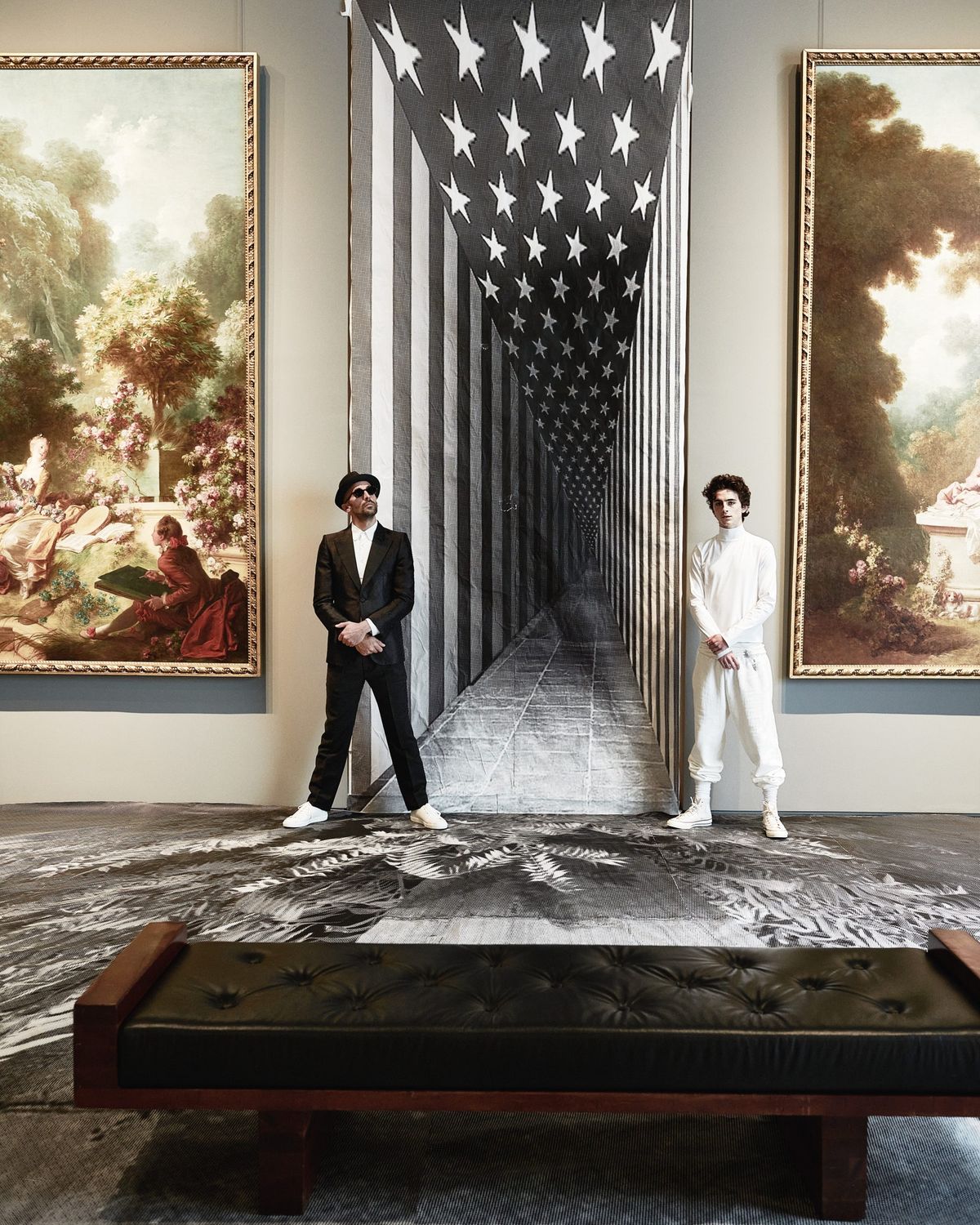 French artist JR and Timothée Chalamet inside the Frick Madison Photo: Julian Ungano
