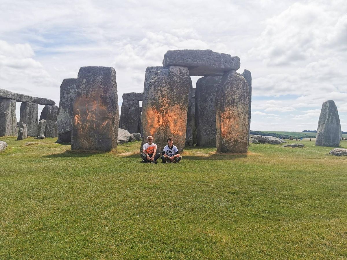 Just Stop Oil activists sprayed Stonehenge with orange powder paint this week Image: © Just Stop Oil