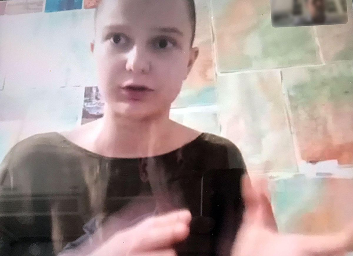 Yulia Tsvetkova, shown here during a video chat with a journalist in July 2020, has spent months under house arrest © dpa picture alliance / Alamy Stock Photo