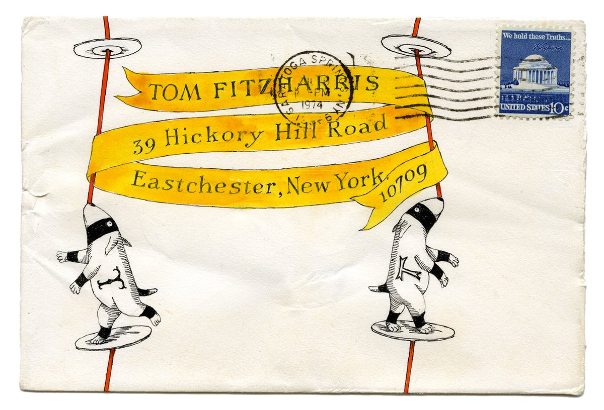 Edward Gorey’s Letter Three (1974). The book documents the surreal envelope illustrations of the 50 letters he sent to Tom Fitzharris in the mid-1970s © 2025 Edward Gorey Charitable Trust; courtesy Tom Fitzharris