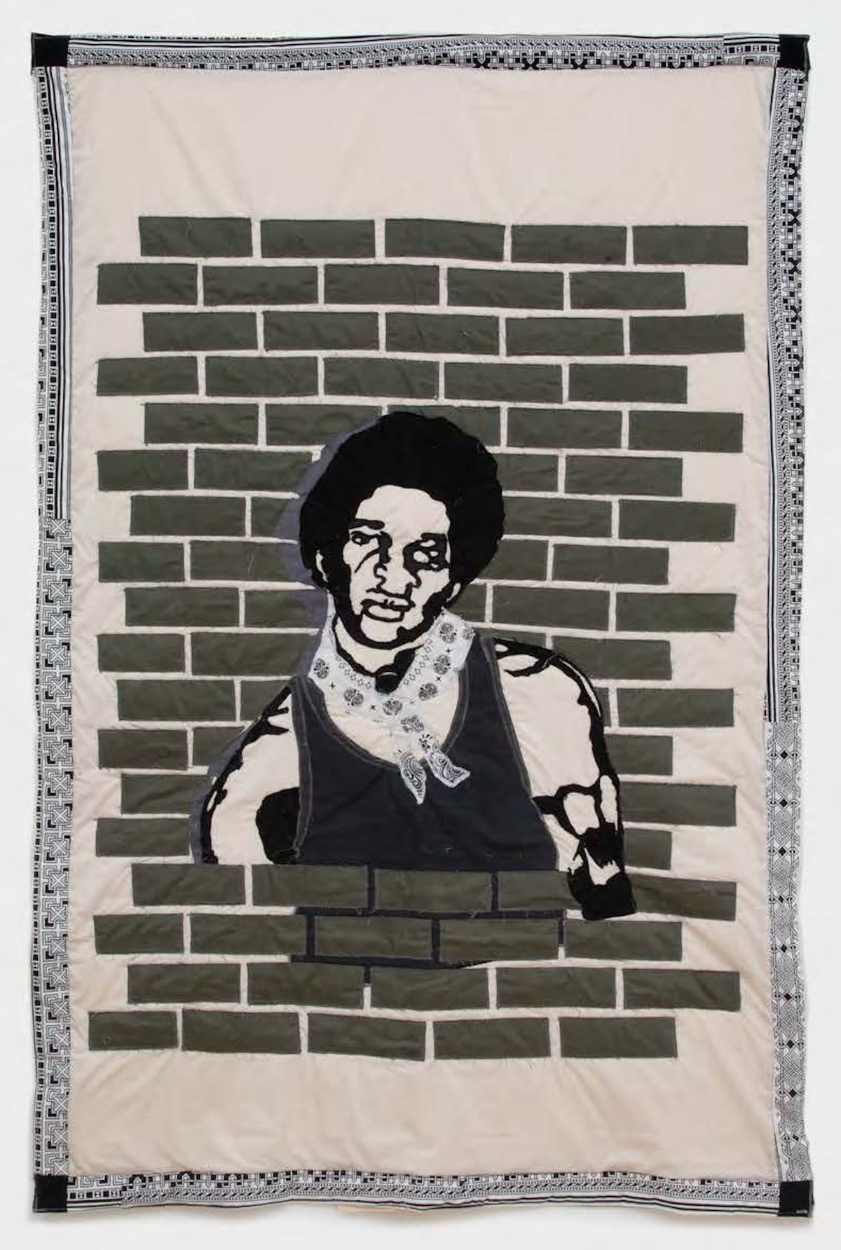 Gary Tyler's Captivity, 1974 (2023), a quilt based on a photograph of the artist following his arrest as a teenager Photo: Tim Johnson, courtesy the artist and Library Street Collective