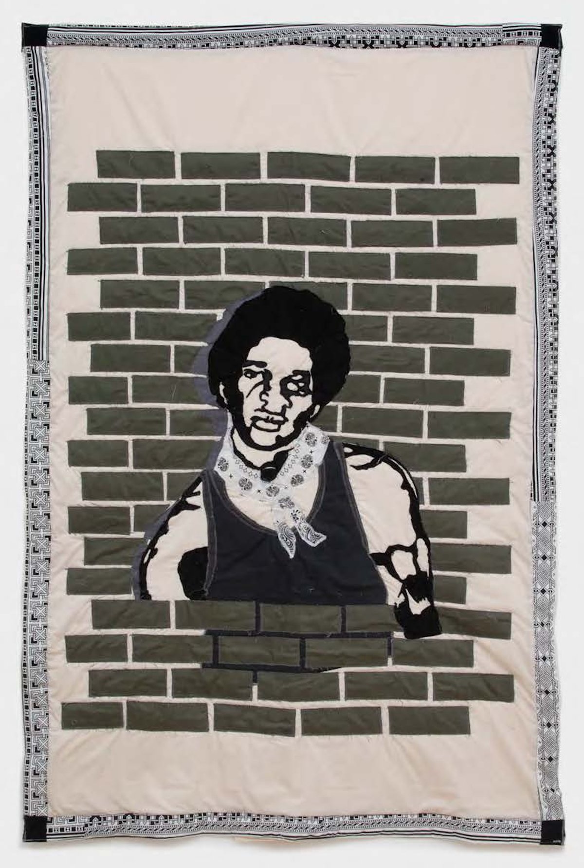 Gary Tyler's Captivity, 1974 (2023), a quilt based on a photograph of the artist following his arrest as a teenager Photo: Tim Johnson, courtesy the artist and Library Street Collective