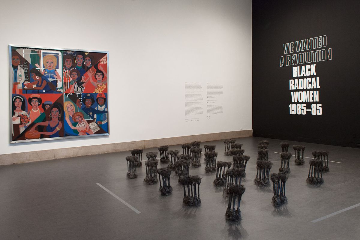 Installation view, We Wanted A Revolution: Black Radical Women, 1965–85 at the Brooklyn Museum, 21 April-17 September 2017, featuring Faith Ringgold's For the Women's House (1971) at left Photo by Jonathan Dorado
