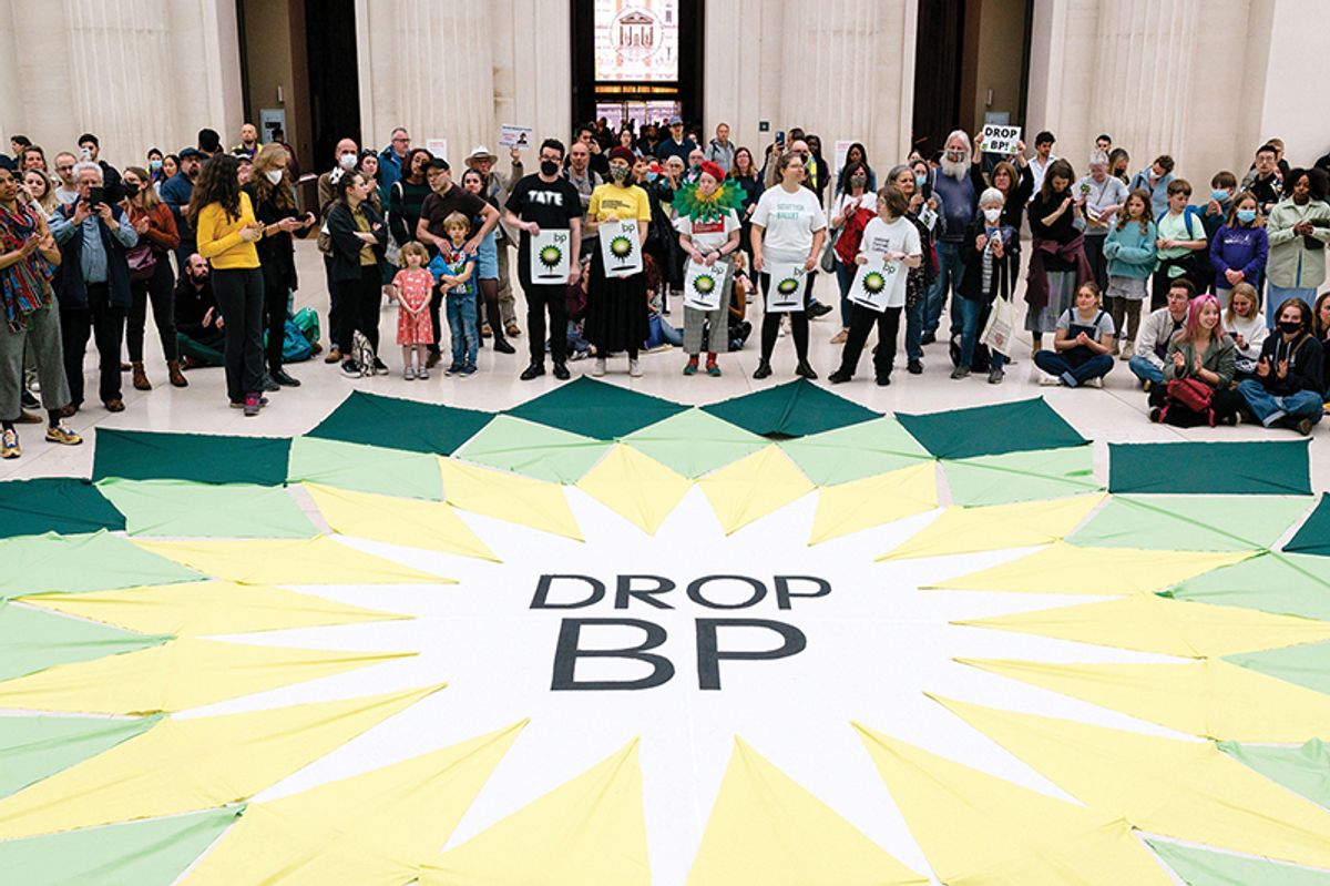 The environmental campaign group BP or not BP? held a protest at London’s British Museum earlier this year, demanding that the institution end its relationship with the oil corporation BP, which has existed since 1996 Andrea Domeniconi/Alamy Stock Photo