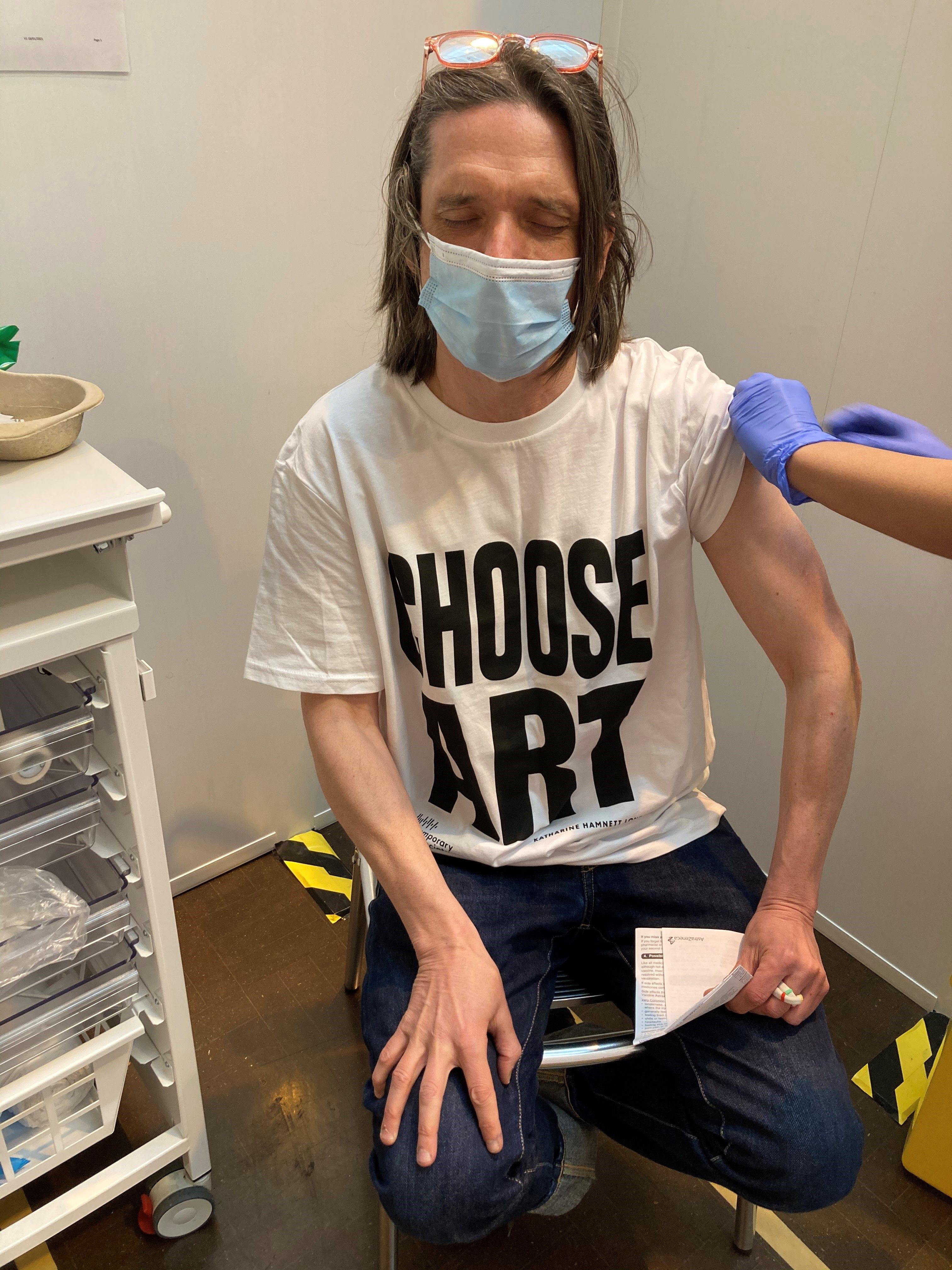 Jeremy Deller gets his Covid-19 jab courtesy CAS