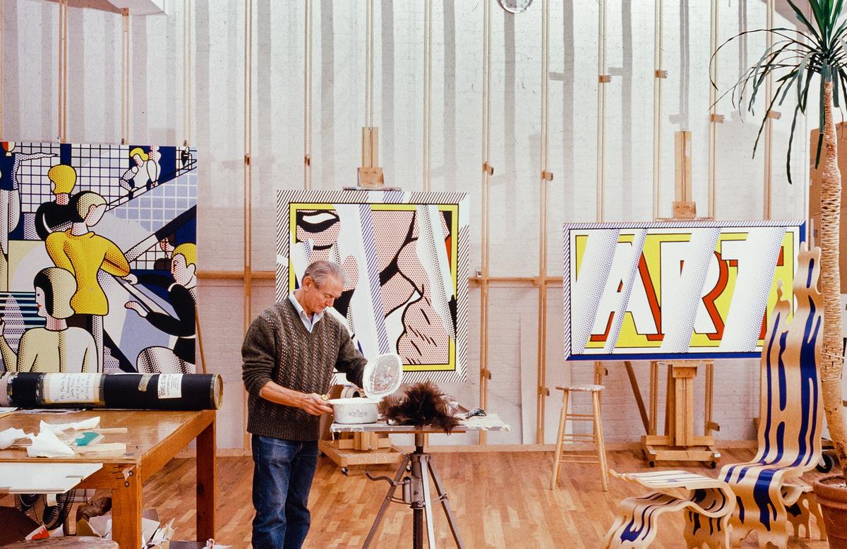 Roy Lichtenstein in his Washington Street studio, circa 1988. Artwork © Estate of Roy Lichtenstein. Photograph © Bob Adelman