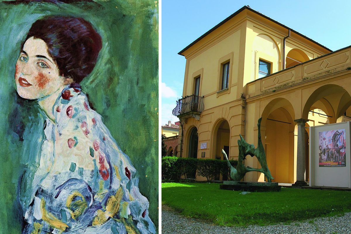 Left, Klimt's Portrait of a Lady (1916-17); and right, the Ricci Oddi gallery in Piacenza Photos: © Ricci Oddi gallery/Facebook