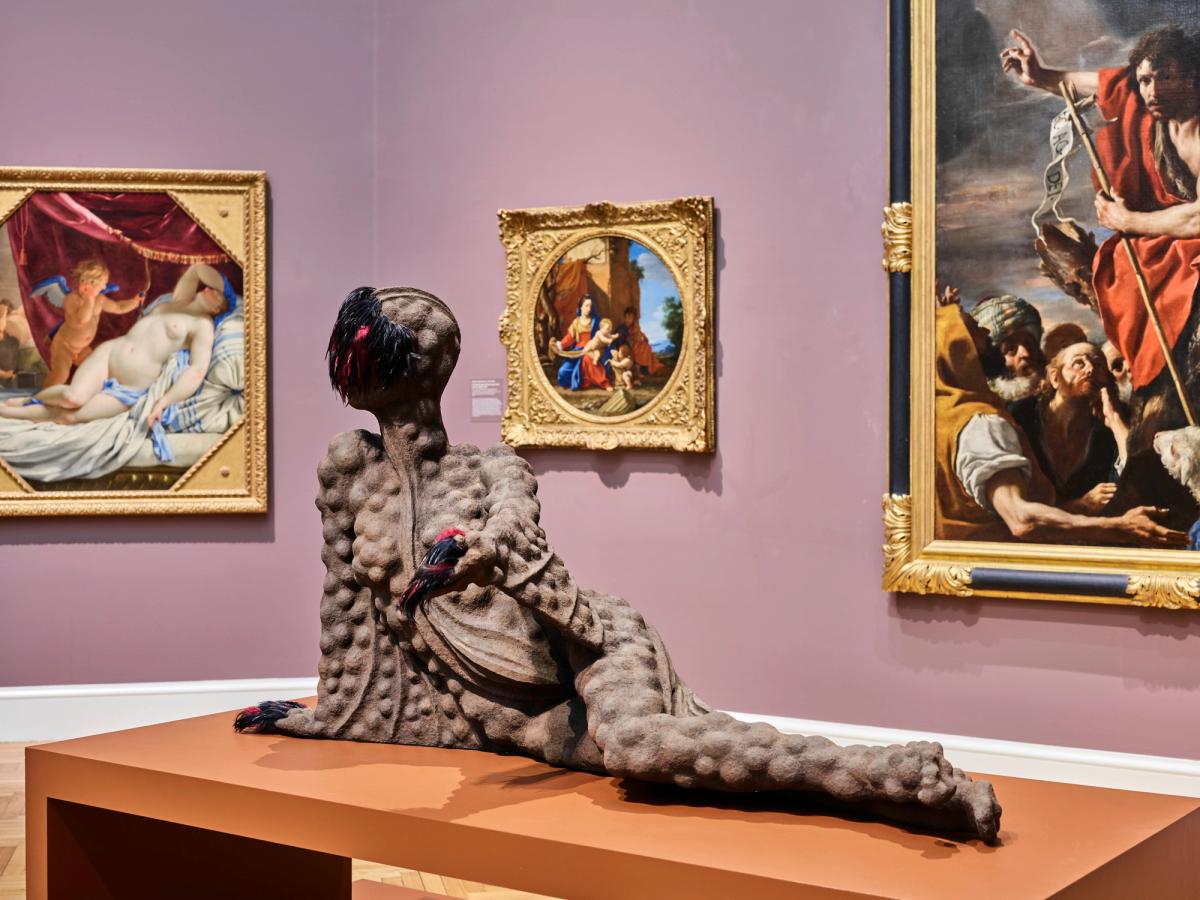 Wangechi Mutu's Outstretched (2019)installed in the European galleries of the Legion of Honor, San Francisco Photograph by Randy Dodson, courtesy of the Fine Arts Museums of San Francisco. © Wangechi Mutu. All rights reserved. Courtesy the Artist and Gladstone Gallery, New York and Brussels
