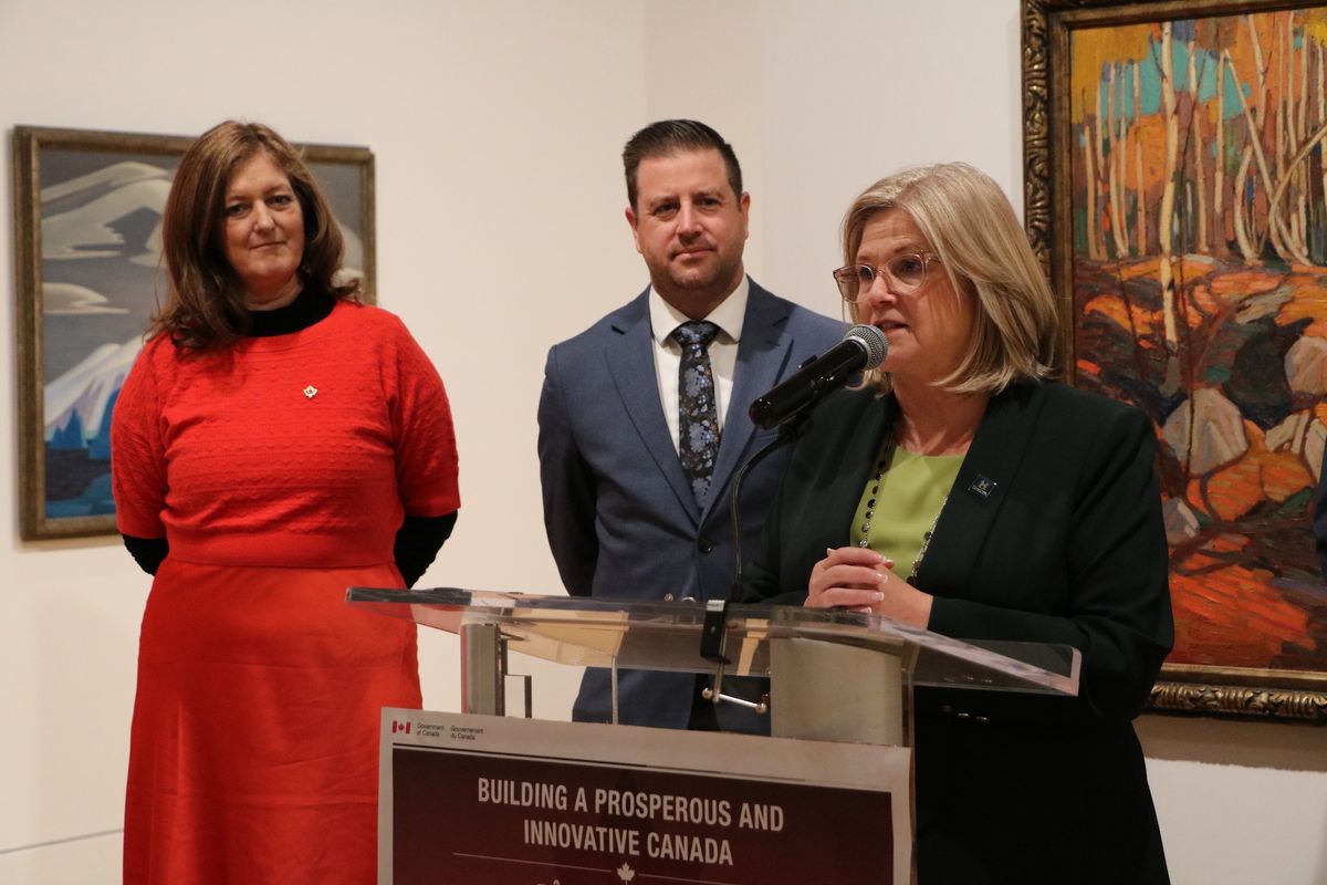 Canadian MPs Lisa Hepfner (left) and John-Paul Danko (centre) attend a press conference at the Art Gallery of Hamilton with its president and chief executive Shelley Falconer (right) Courtesy Art Gallery of Hamilton