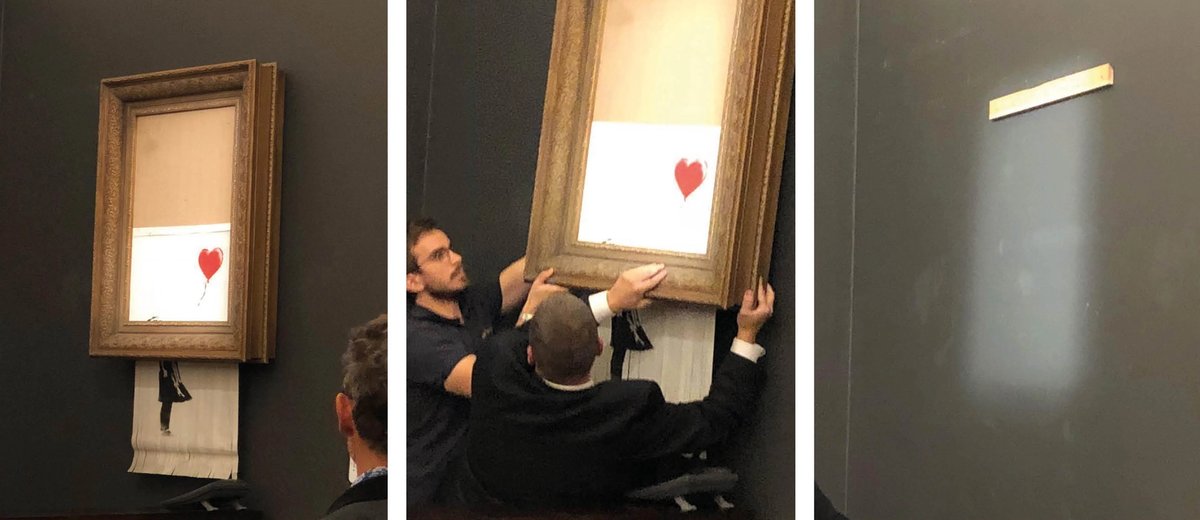 Banksy's Girl With Balloon (2006) mysteriously self-destructed at the end of a Sotheby's auction Casterline Goodman Gallery / Instagram