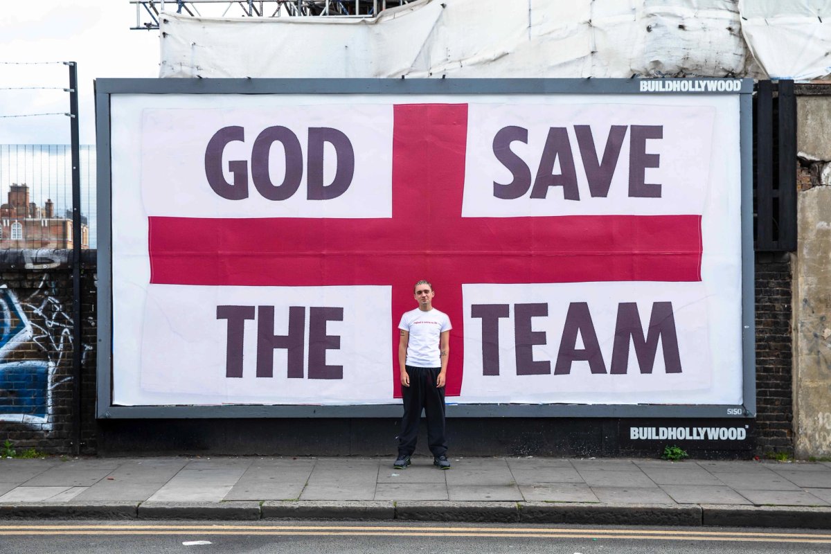 Corbin Shaw with one of this God Save the Team billboards, which are being hosted on sites around England as part of the street advertising specialists Buildhollywood’s “Your Space or Mine” project https://www.instagram.com/buildhollywood/