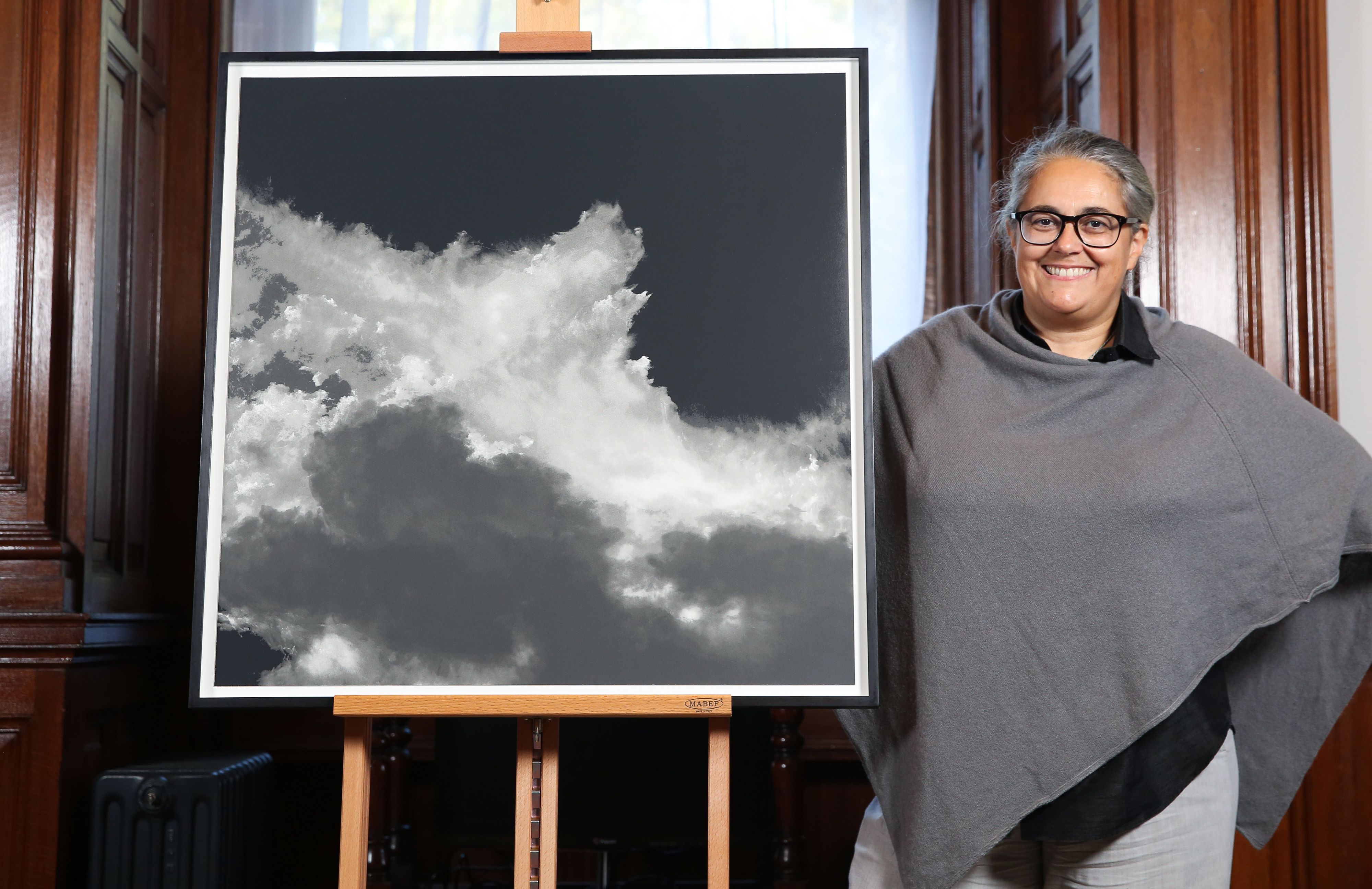 Tacita Dean with her screenprint edition Foreign Policy (2019) Courtesy the artist, Frith Street Gallery, London and Marian Goodman Gallery, New York / Paris © Tacita Dean. Photo: Matt Alexander/PA Wire