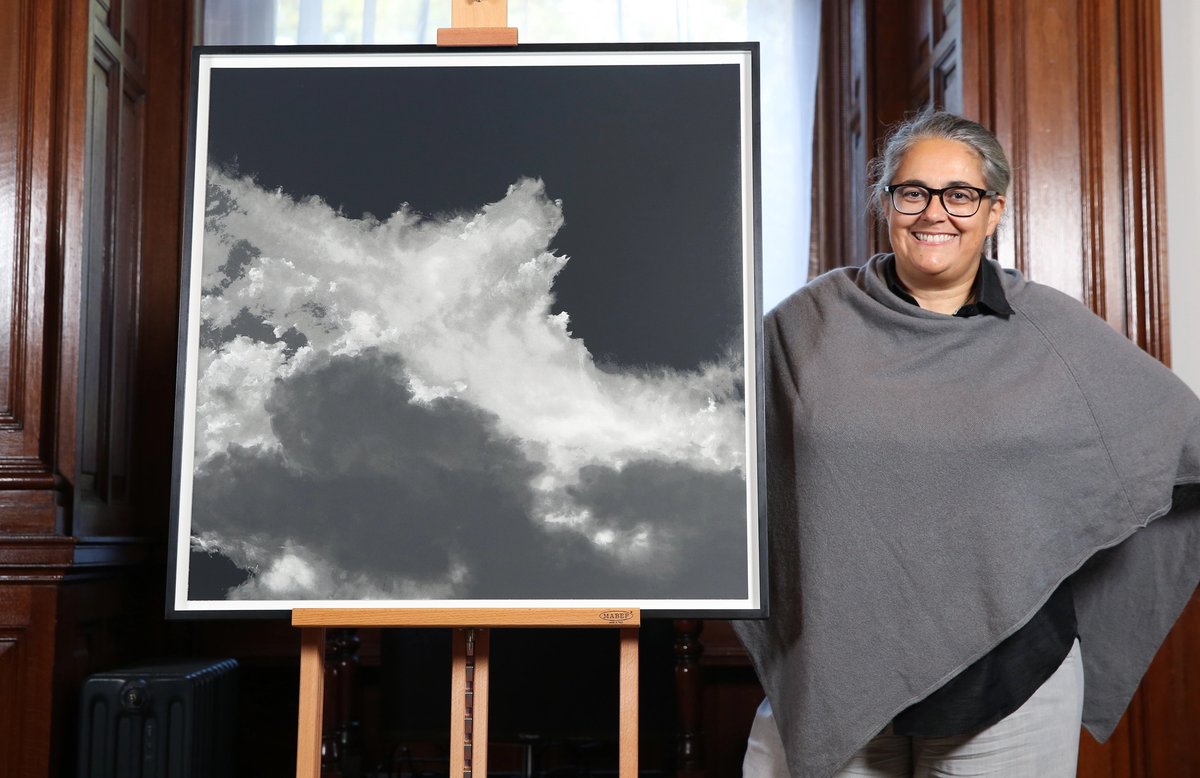 Tacita Dean with her screenprint edition Foreign Policy (2019) Courtesy the artist, Frith Street Gallery, London and Marian Goodman Gallery, New York / Paris © Tacita Dean. Photo: Matt Alexander/PA Wire