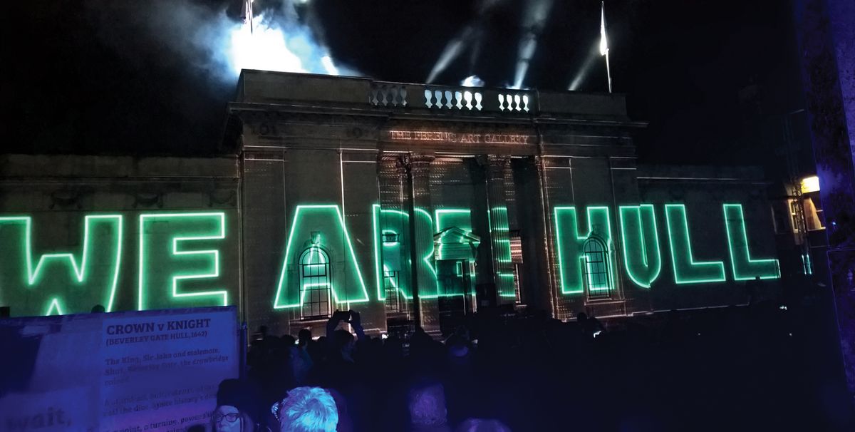 Zolst Balogh’s installation We Are Hull was projected on to Ferens Art Gallery as part of the 2017 City of Culture year Chris Morgan