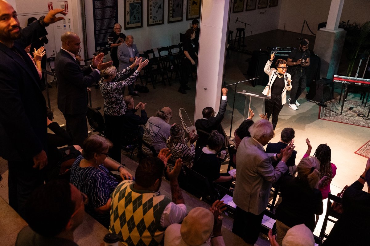 Laurie Cumbo, New York City’s commissioner of cultural affairs, leads a daytime party for the new members of the Cultural Institutions Group on 30 September Photo: Ellen Qbertplaya