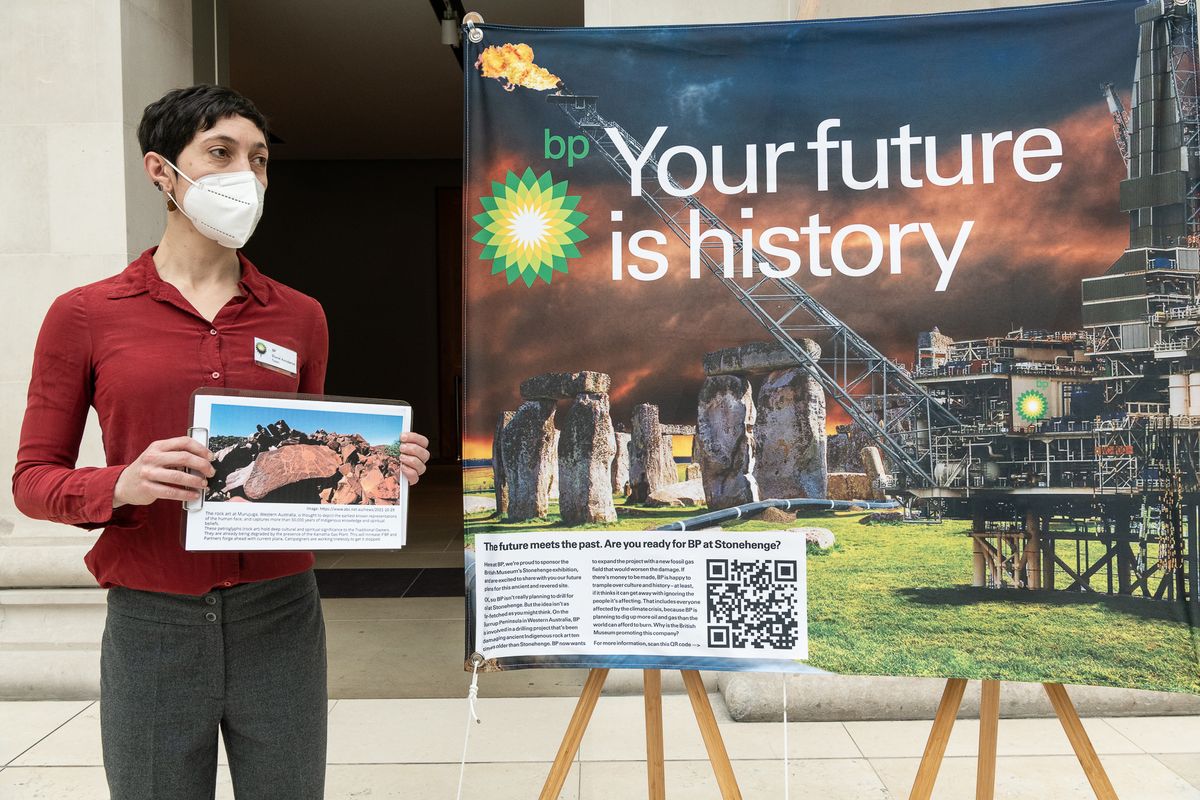 BP or not BP presented a spoof Stonehenge drilling plan outside a blockbuster exhibition of the Neolithic structure that opened over the weekend. Courtesy of BP or not BP