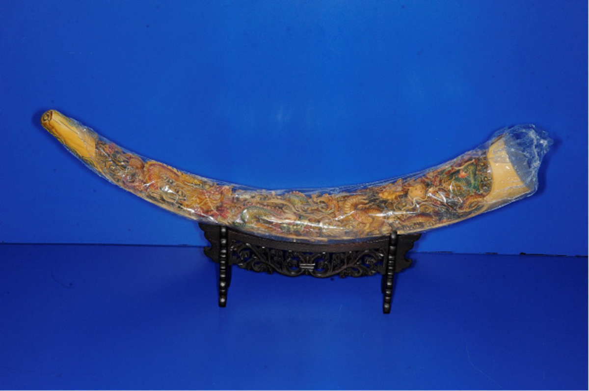 The "carved tusk" made of elephant ivory Grace Hu sold to an undercover officer last year Manhattan District Attorney's Office