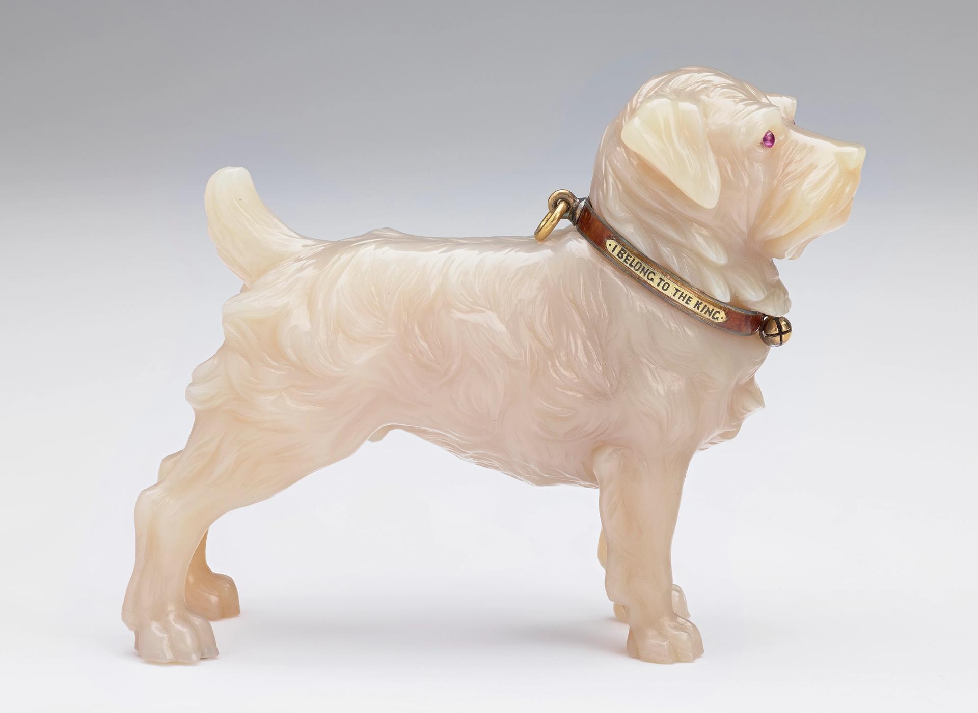 "I belong to the King": Fabergé modelled King Edward VII's favourite fox terrier, Caesar, in chalcedony with eyes of ruby, in around 1908. Royal Collection Trust © Her Majesty Queen Elizabeth II 2021