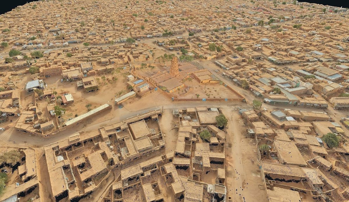 A 3D scan of the Mosque of Agadez, in Niger, made by Iconem, one of the founding partners of HeritageWatch.AI, for an existing project funded by another founding partner, the Aliph foundation. The mosque is an example of earthen architecture under threat from impact of desertification, one of the types of project that HeritageWatch.AI plans to address © Iconem