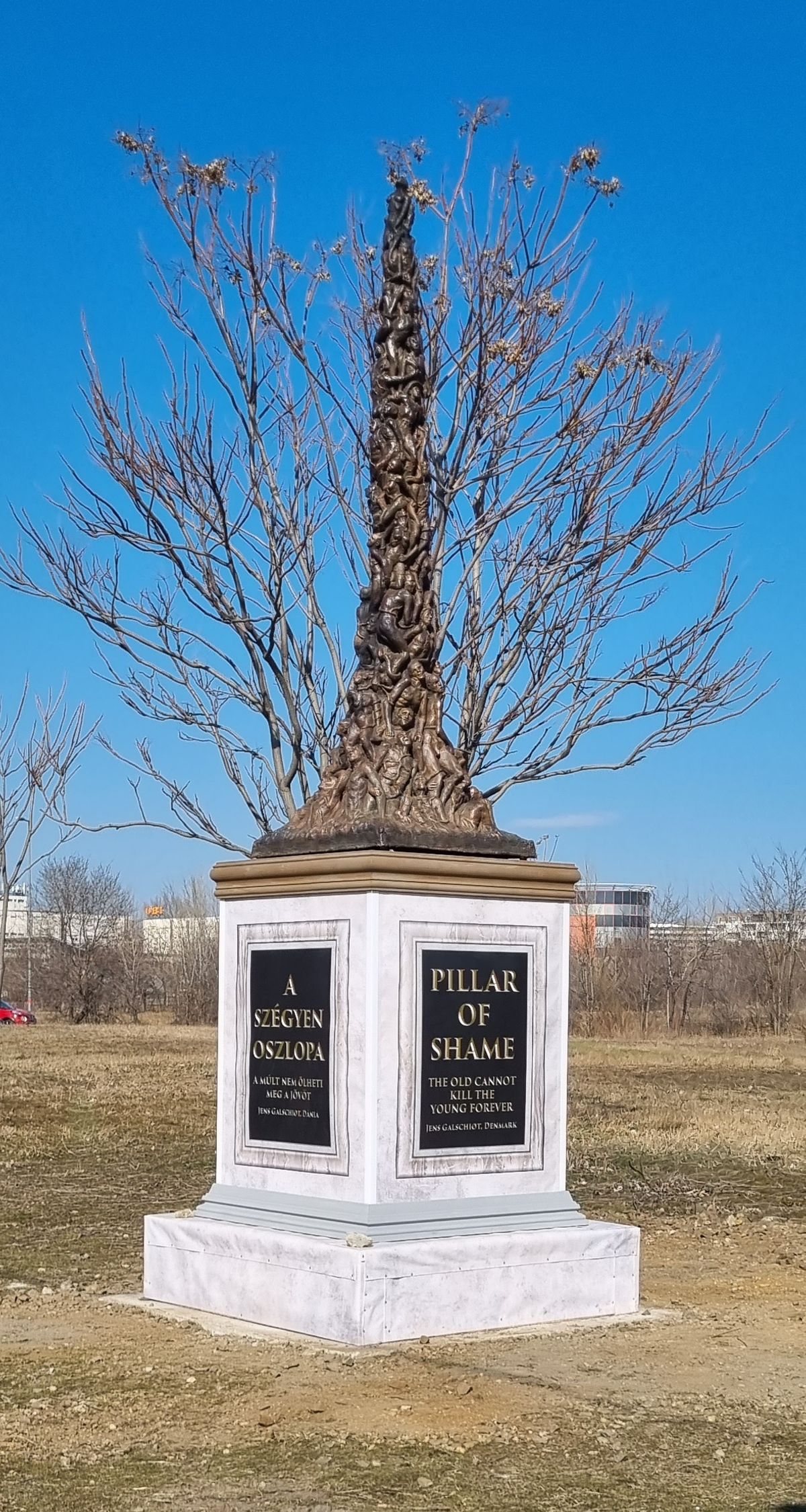 Jens Galschiøt's Pillar Of Shame sculpture has been erected in Budapest. Courtesy of the artist