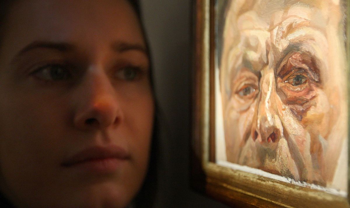 Up close with Lucian Freud's Self Portrait with a Black Eye (1978) at Sotheby's auction house in 2010, shortly before it was auctioned © PA Images