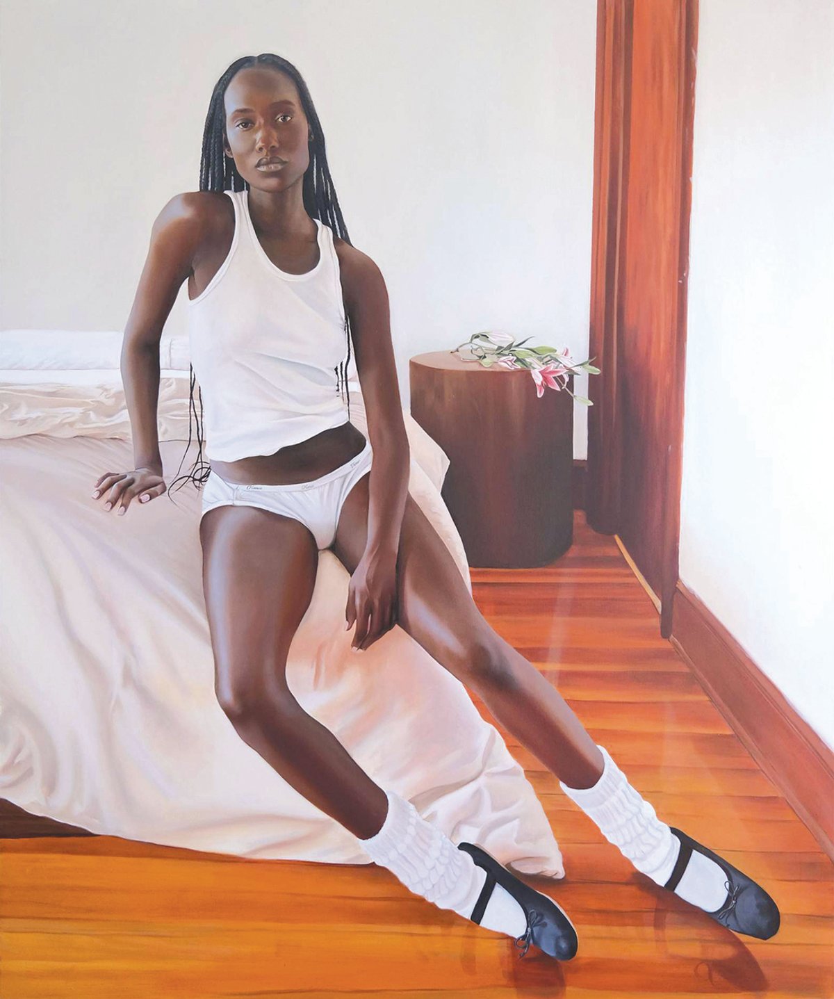 Bre Andy’s paintings on the Cierra Britton Gallery stand at Nada Miami, including Upon Arrival (2024), depict Black women’s domestic interiority
Courtesy Cierra Britton Gallery