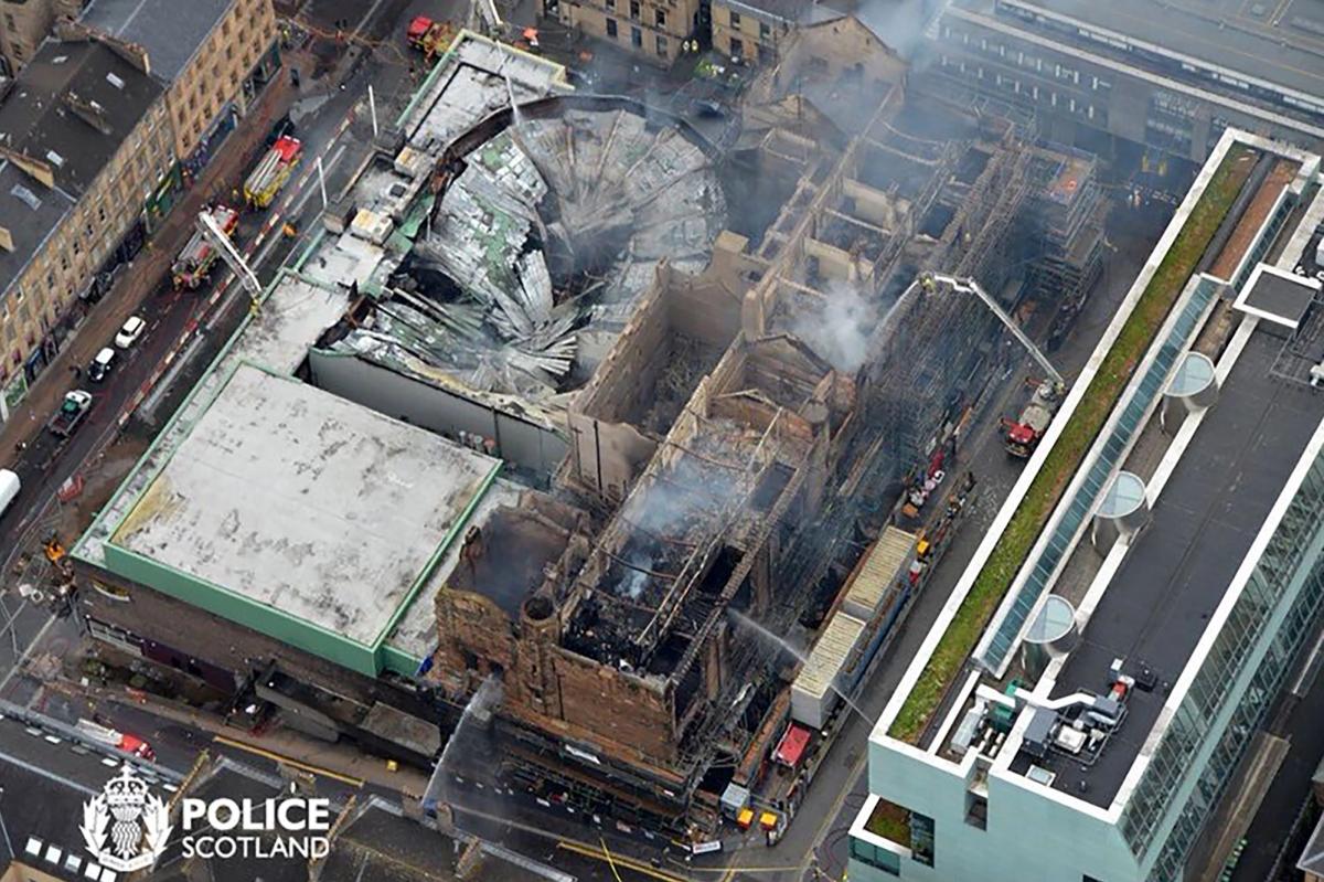 An aerial view of Glasgow School of Art on 16 June after fire ravaged the building AFP PHOTO / POLICE SCOTLAND