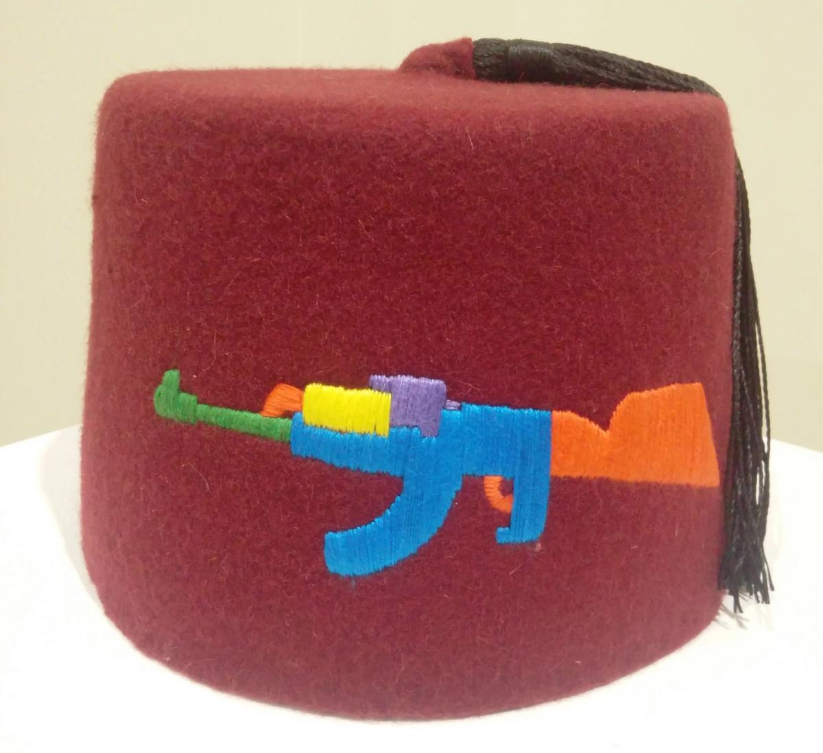 A reworked tarboosh, or fez, by the Italian artist Carmine Cartolano, aka Quarm Qart Courtesy of the artist and Mashrabia gallery