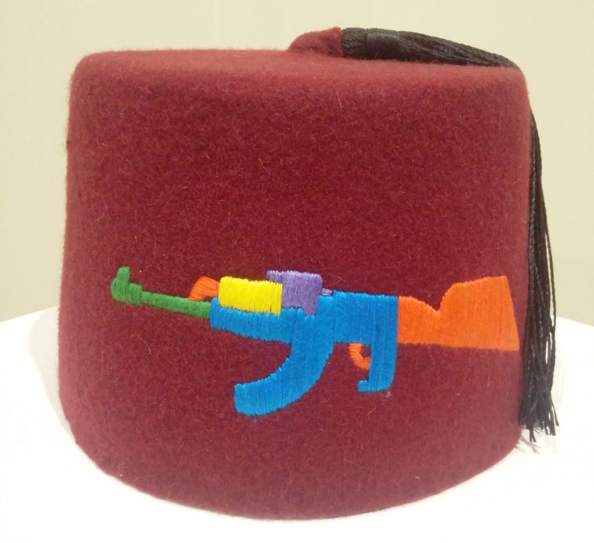 A reworked tarboosh, or fez, by the Italian artist Carmine Cartolano, aka Quarm Qart Courtesy of the artist and Mashrabia gallery