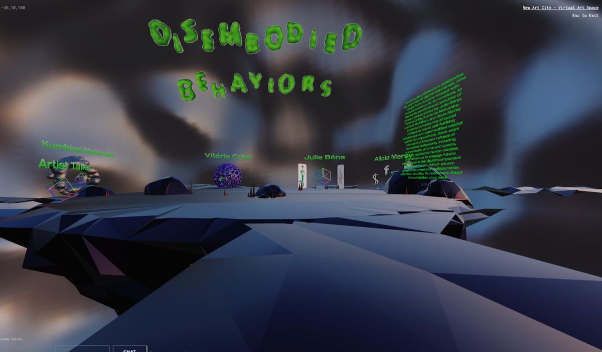 Disembodied Behaviors is a virtual exhibition presented on New Art City by bitforms gallery, curated by Zaiba Jabbar and Valerie Amend 
