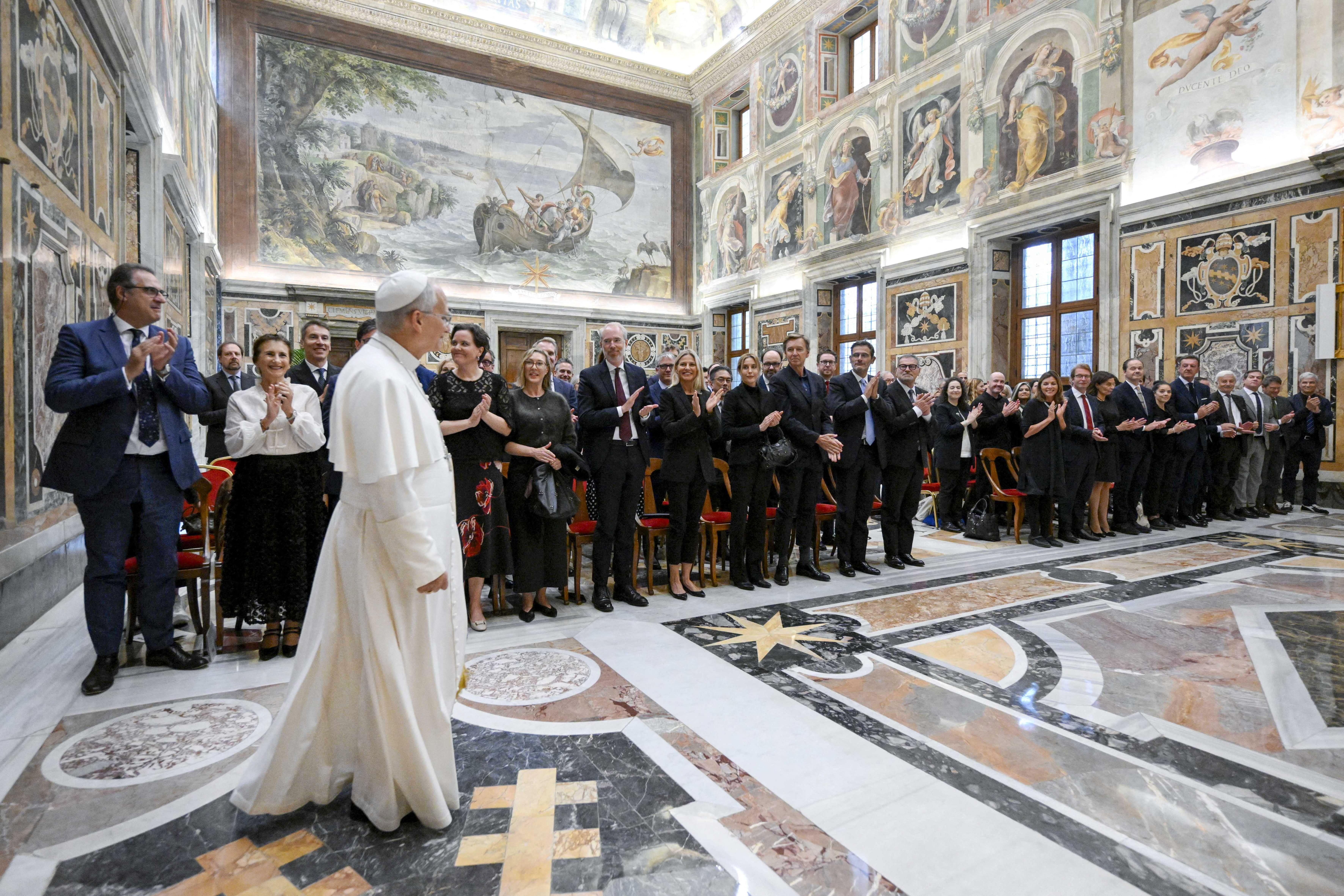 The pope greeted the Bizot Group on 10 October

Photo by (EV) Simone Risoluti/Vatican Medial/ ABACAPRESS.COM Credit: Abaca Press/Alamy Live News