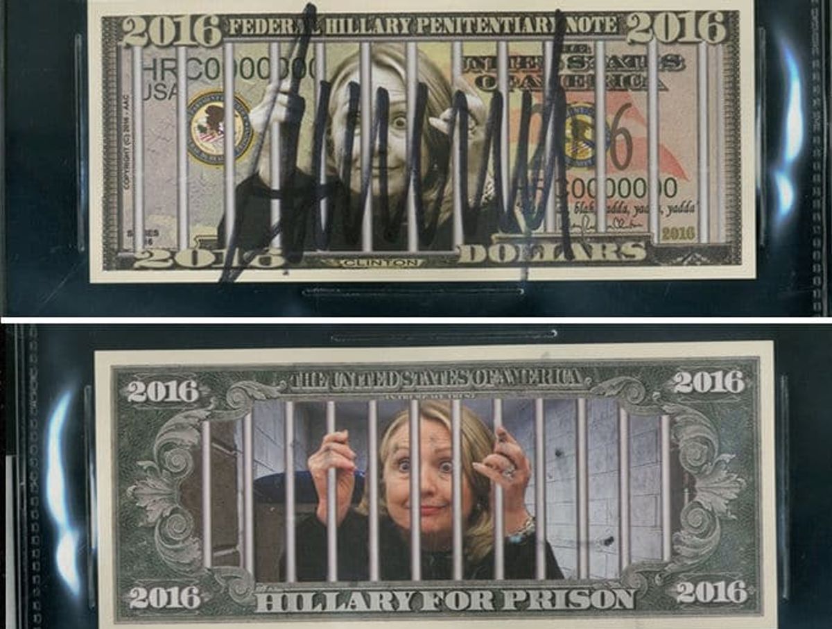 Donald Trump Signed "Hillary for Prison" Novelty Bil Courtesy of Steiner Auctions