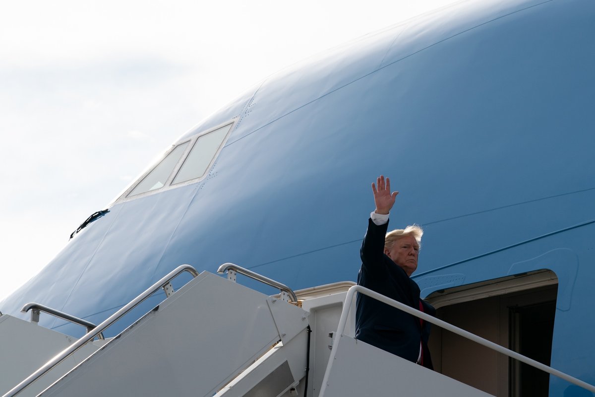President Trump boards Air Force One in August 2019 Official White House Photo by Andrea Hanks, via Flickr