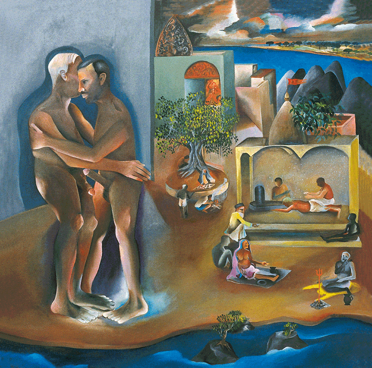 “Intimate moments taking place amid the turmoil”: Bhupen Khakhar’s painting Two Men in Benares (1982)
© Estate of Bhupen Khakhar