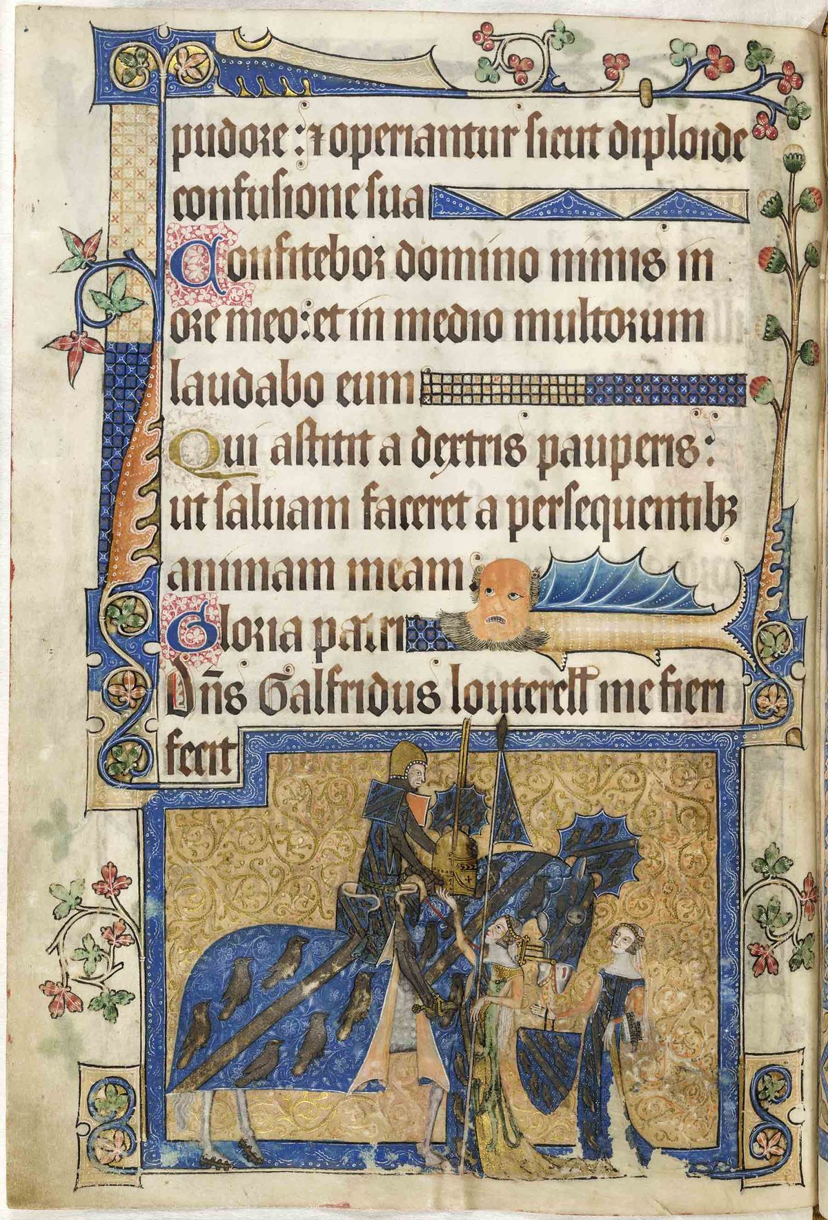 Sir Geoffrey Luttrell, his wife Agnes de Sutton, and their daughter-in-law, Hawise le Despenser, in the Luttrell Psalter (around 1320-40) © The British Library Board