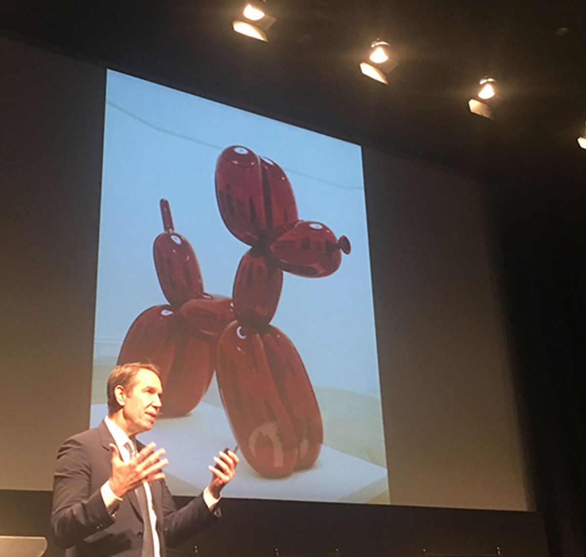 Jeff Koons speaking at the 50th annual David Rockefeller Lecture Series in New York, 5 June 2018 Gabriella Angeleti