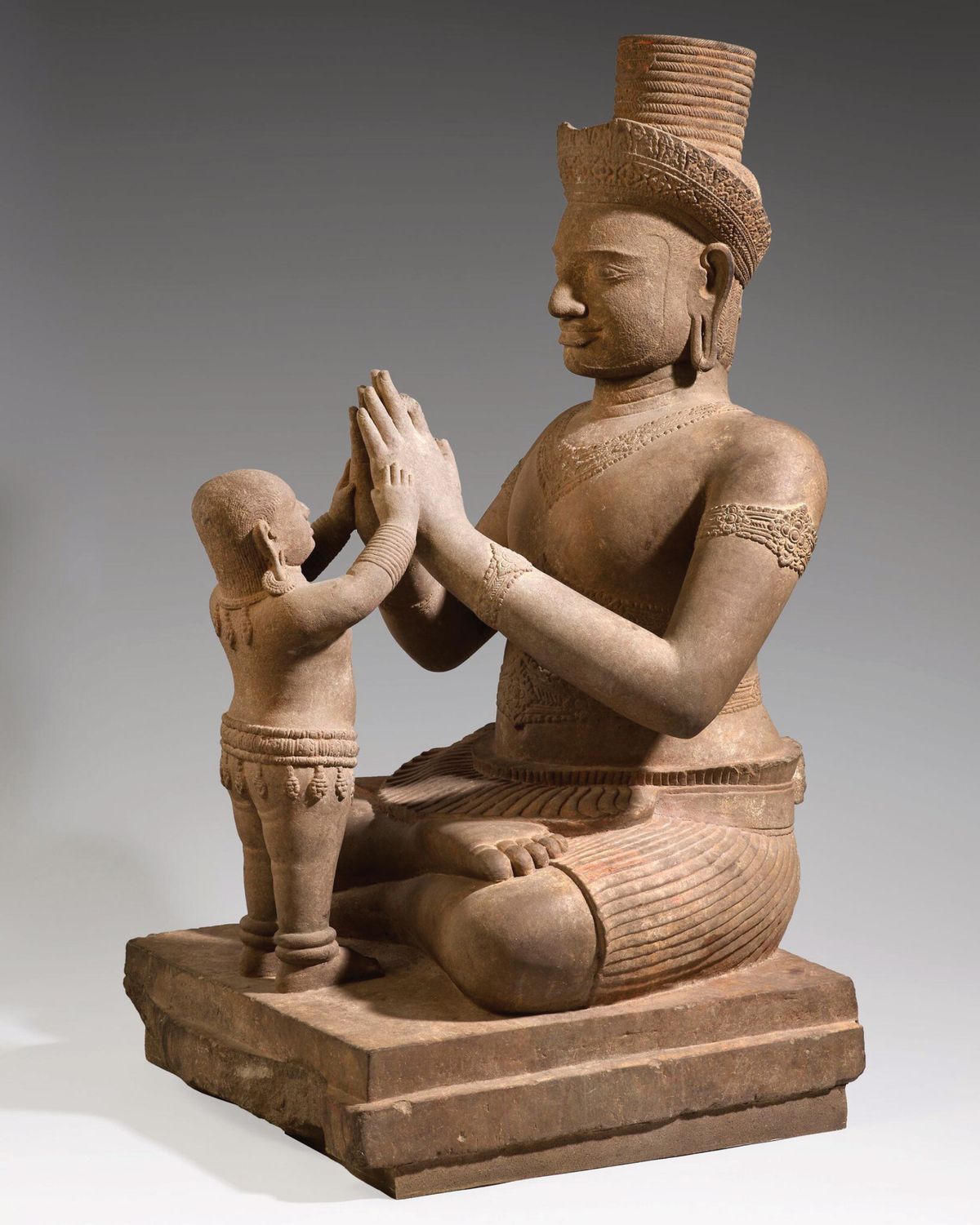 A sandstone figure of Shiva and Skanda, which featured on the cover of a book co-authored by Latchford, one of the objects his daughter has already agreed to ship from the UK to the National Museum in Phnom Penh Photo: Matthew Hollow, Royal Government of Cambodia