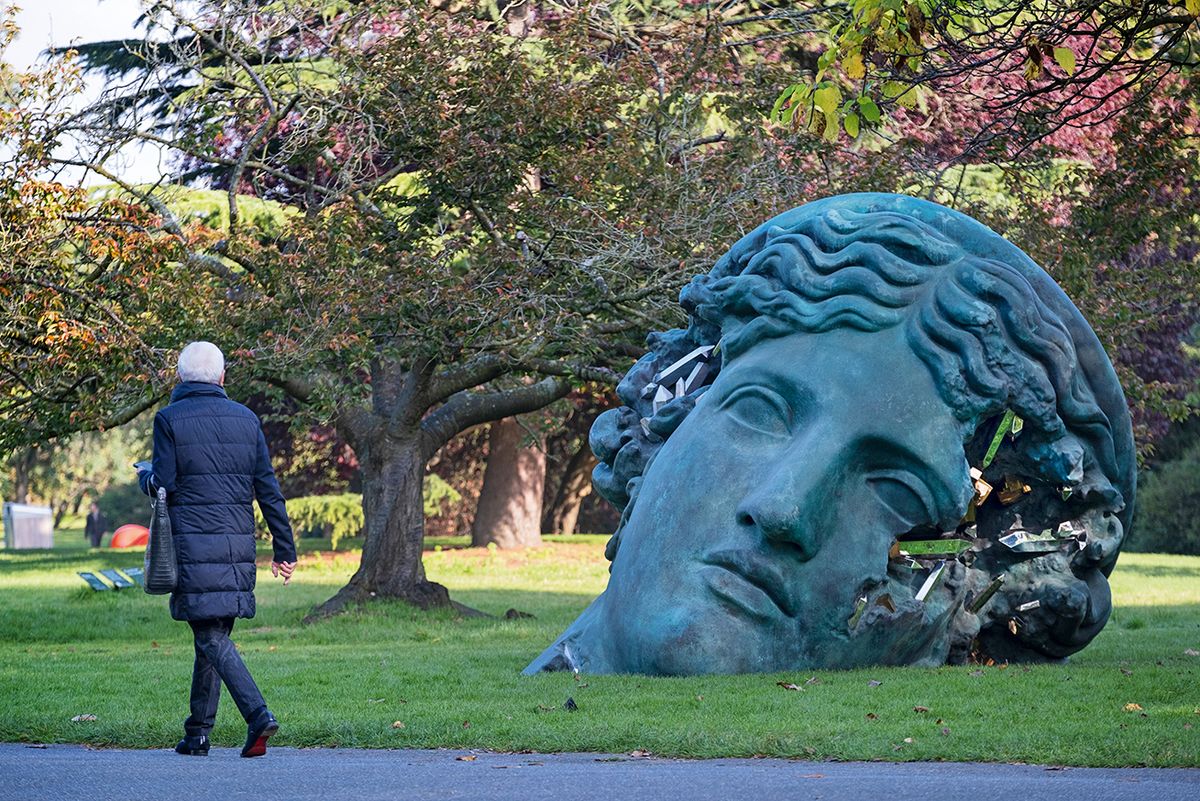 A raft of problems delayed the arrival of Daniel Arsham’s large-scale sculpture Unearthed Bronze Eroded Melpomene (2021) at this year’s Frieze Sculpture outdoor display Photo: Linda Nylind